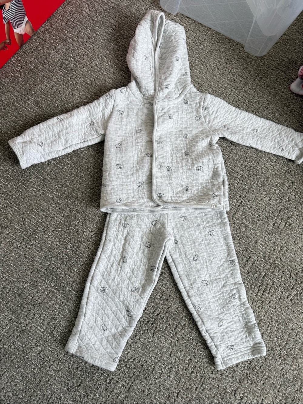 24 months Quilted Hooded Pajama Set in Light Gray